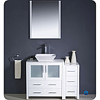 42" White Modern Bathroom Vanity Vessel Sink with Faucet and Linen Side Cabinet Option