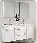 54" White Modern Double Sink Bathroom Vanity with Faucet, Medicine Cabinet and Linen Side Cabinet Option