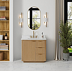 36in. Free-standing Single Bathroom Vanity in Fir Natural Wood with Composite top in Lighting White Top 
