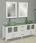 71" Solid Wood & Frosted Glass Double Vessel Sink Vanity Set with Polished Chrome Faucets