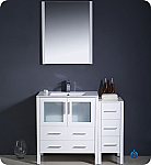 42" White Modern Bathroom Vanity with Faucet and Linen Side Cabinet Option