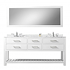 72 inch White Double Sink Bathroom Vanity One Mirror