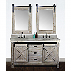 60 Inch Rustic Solid Fir Barn Door Style Double Sinks Vanity With Top Options -Driftwood finish
