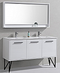 Modern Lux 60" High Gloss White Double Sink Modern Bathroom Vanity w/ Quartz Countertop and Matching Mirror