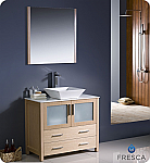 36" Light Oak Modern Bathroom Vanity Vessel Sink with Faucet and Linen Side Cabinet