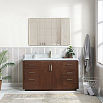 Issac Edwards 60" Free-standing Single Bath Vanity in Fir Wood Brown with White Grain Composite Stone Top and Mirror
