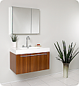 36" Teak Modern Bathroom Vanity with Faucet, Medicine Cabinet and Linen Side Cabinet Option