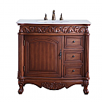 36" Deep Chestnut Finish Vanity Cream or White Marble top with Matching Medicine Cabinet, Mirror, or Linen Cab Option 