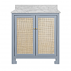 30.5" Boyd Single Bathroom Vanity in Matte Light Blue Lacquer with White Carrara Marble Vanity Top and Porcelain Sink