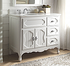 42 inch Adelina Antique Cottage Bathroom Vanity White Finish White Marble Countertop