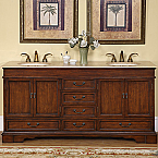 Accord Traditional 72 inch Double Sink Bathroom Vanity with Travertine Top 