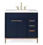 36" Modern Bathroom Vanity in Navy Blue Finish with Cream Marble Top 