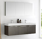 60" Gray Oak Wall Hung Double Sink Modern Bathroom Vanity with Faucet, Medicine Cabinet and Linen Side Cabinet Option