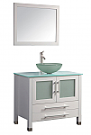 36" White Solid Wood & Glass Single Vessel Sink Vanity Set with a Chrome Faucet and Drain 