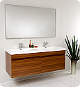 57" Teak Modern Double Bathroom Vanity with Faucet, Medicine Cabinet and Linen Side Cabinet Option