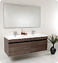 57" Gray Oak Modern Double Bathroom Vanity with Faucet, Medicine Cabinet and Linen Side Cabinet Option