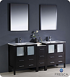 72" Modern Double Sink Bathroom Vanity with Color, Faucet and Linen Side Cabinet Option