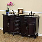 Antique 62 inch Double Sink Bathroom Vanity Black Granite Counter Top