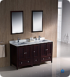 60" Mahogany Traditional Double Sink Bathroom Vanity with Top, Sink, Faucet and Linen Cabinet
