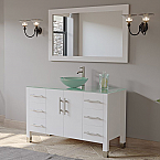 48" Solid Wood Glass Vessel Sink Bathroom Vanity Set White Finish with a Polished Chrome