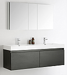 60" Black Wall Hung Double Sinks Modern Bathroom Vanity with Faucet, Medicine Cabinet and Linen Side Cabinet Option