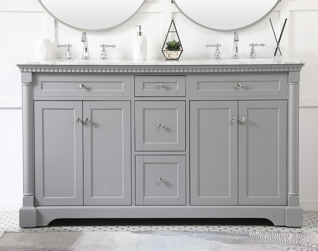 60 inch Double Bathroom Vanity in Grey with Two Finish Options