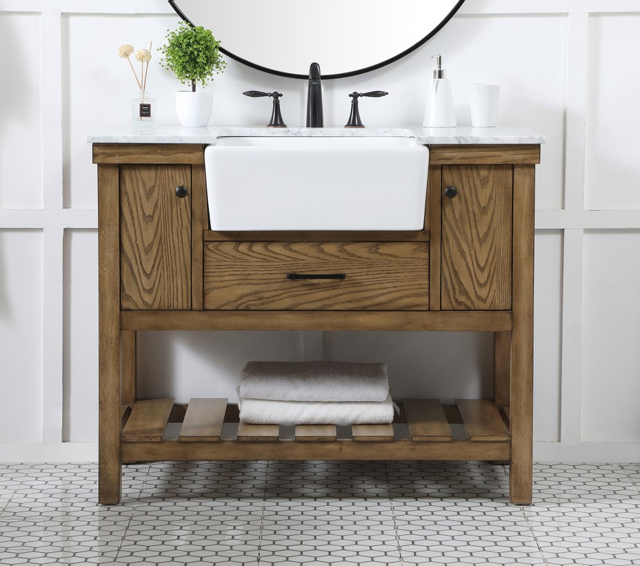 42 inch Single Bathroom Vanity in Driftwood wtih Backsplash Option