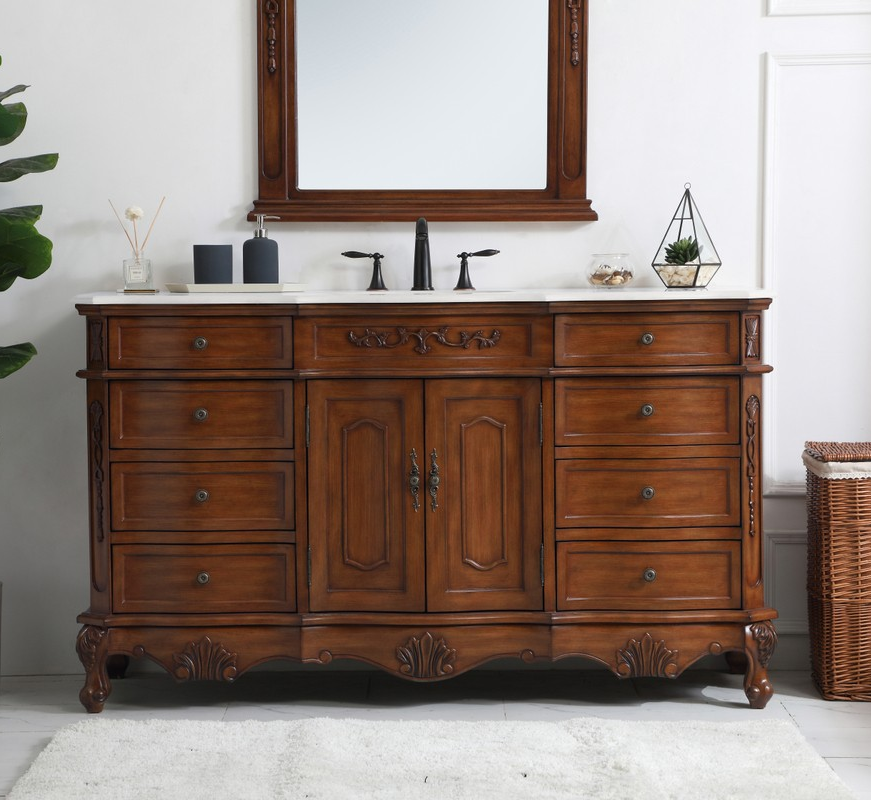 60 inch Adelina Single Bathroom Vanity in Teak with Ivory White Marble