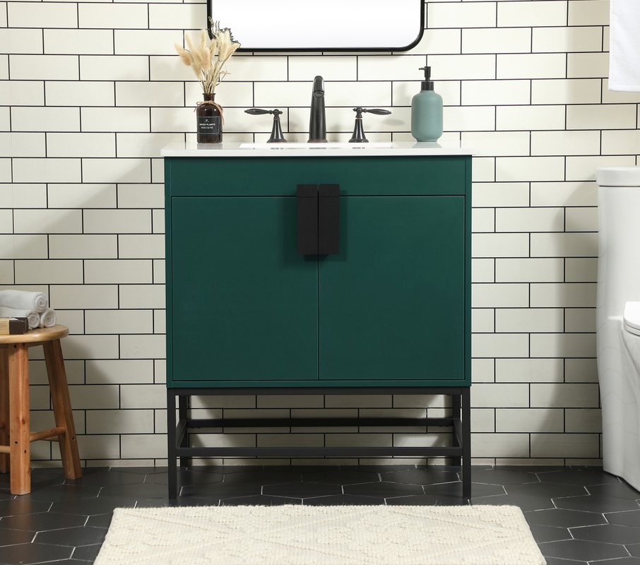 30 inch Single Bathroom Vanity in Green Finish with backsplash Option