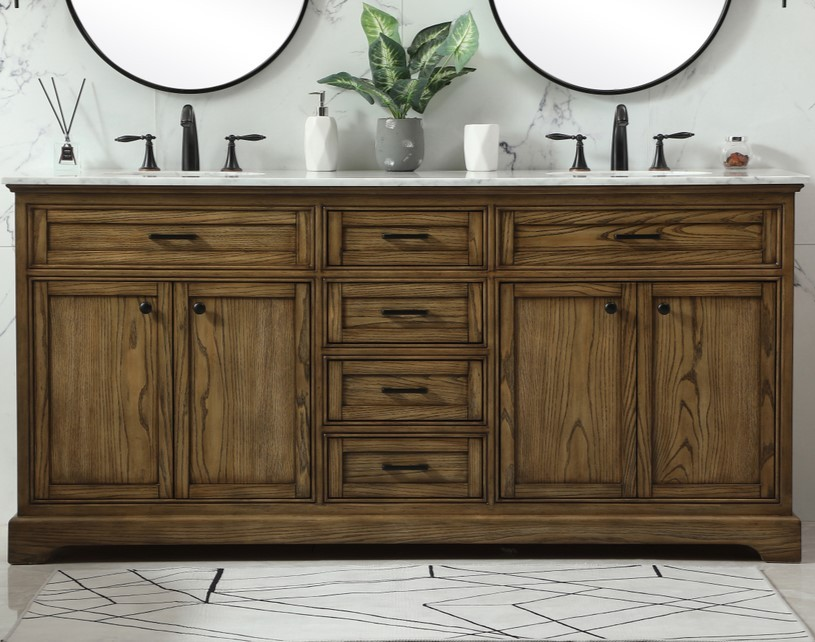 72 inch Modern Fitting Double Bathroom Vanity in Driftwood