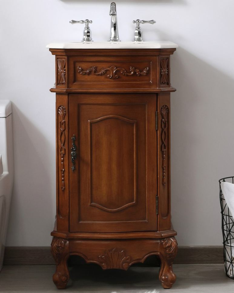 19 inch Adelina Single Bathroom Vanity in Teak with Ivory White Marble