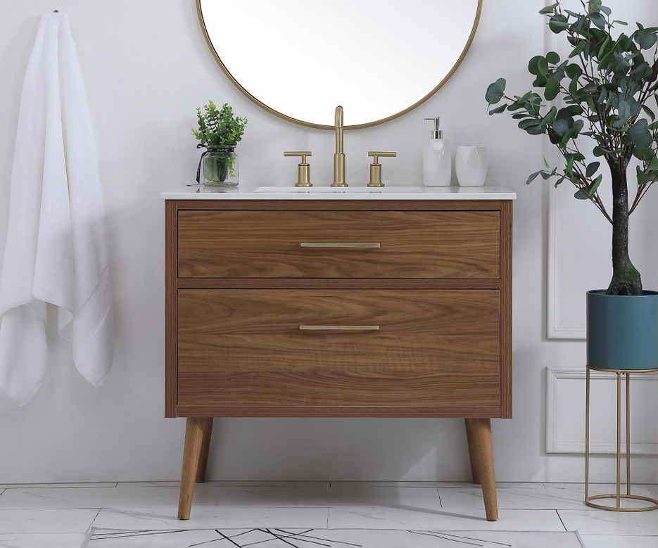 36 inch Bathroom Vanity in Walnut Brown with Backsplash Option