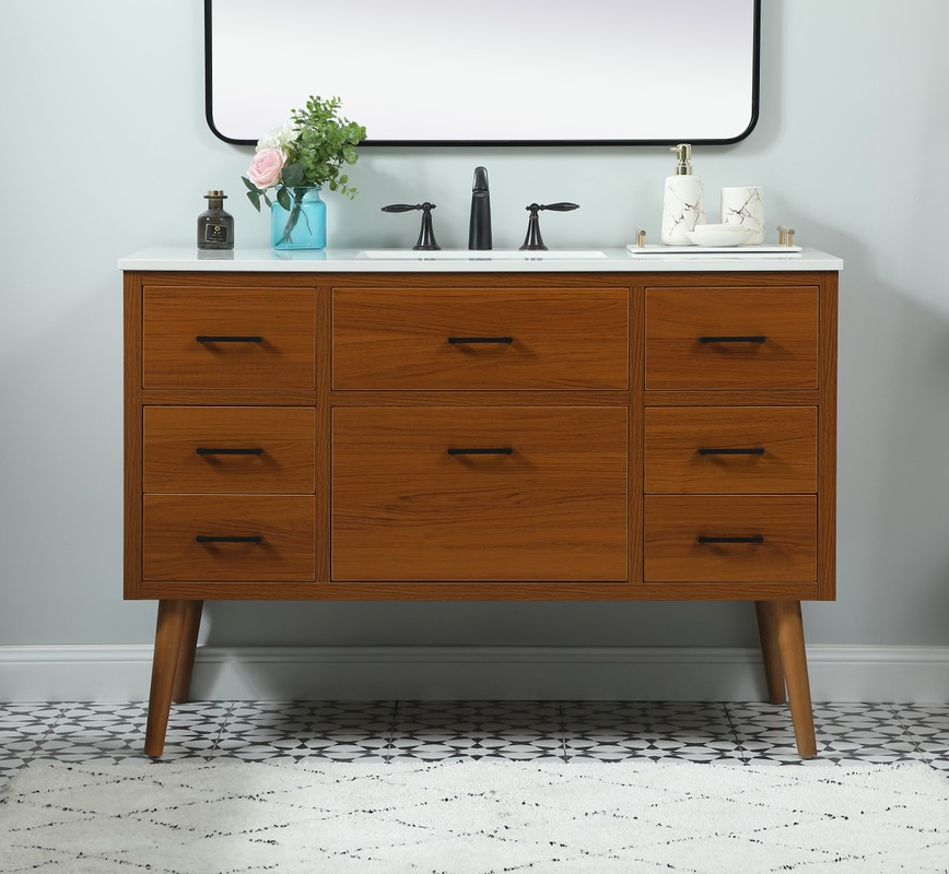 48 inch Single Bathroom Vanity in Teak with Backsplash Option